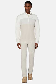 Half Zip Sweatshirt In Organic Cotton Blend, White, hi-res