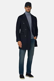 Coat in Pure Cashmere Double-Breasted, Navy blue, thumb, 2
