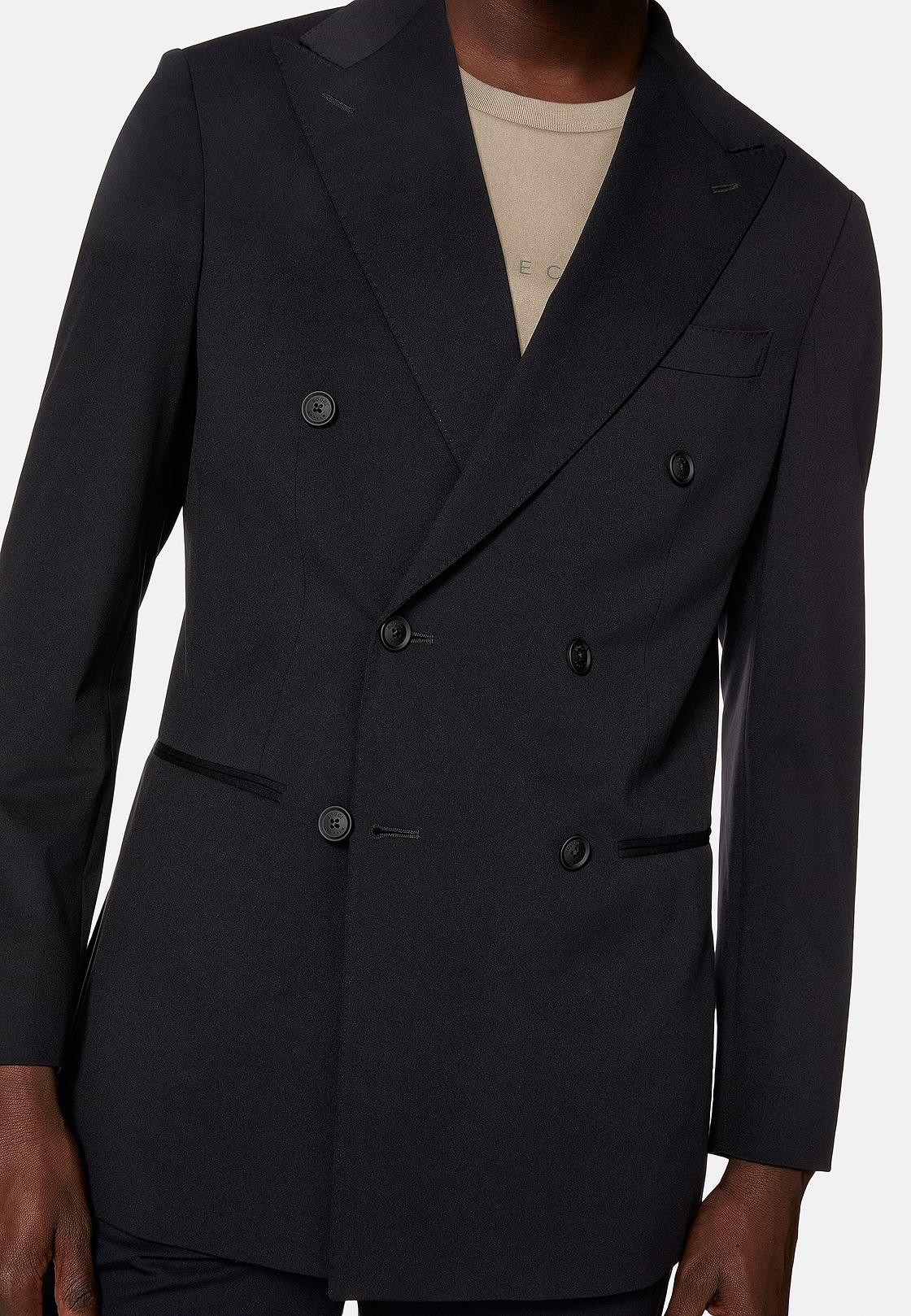 Veste Noire À Double Boutonnage En Nylon Stretch B Tech, Noir, hi-res