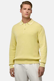 100% Organic Cotton Knitted Polo Shirt, Yellow, hi-res