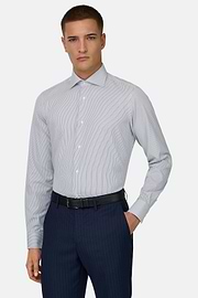 Camicia A Righe Di Cotone Slim Fit, Blu Scuro, thumb, 1