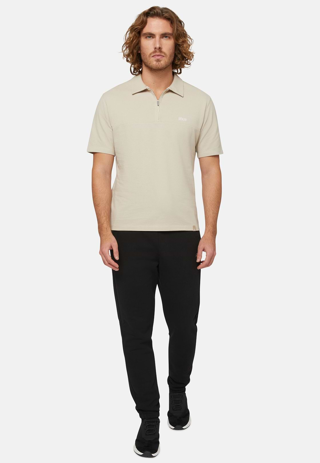 Organic Cotton Blend Piqué Polo Shirt, Beige, hi-res