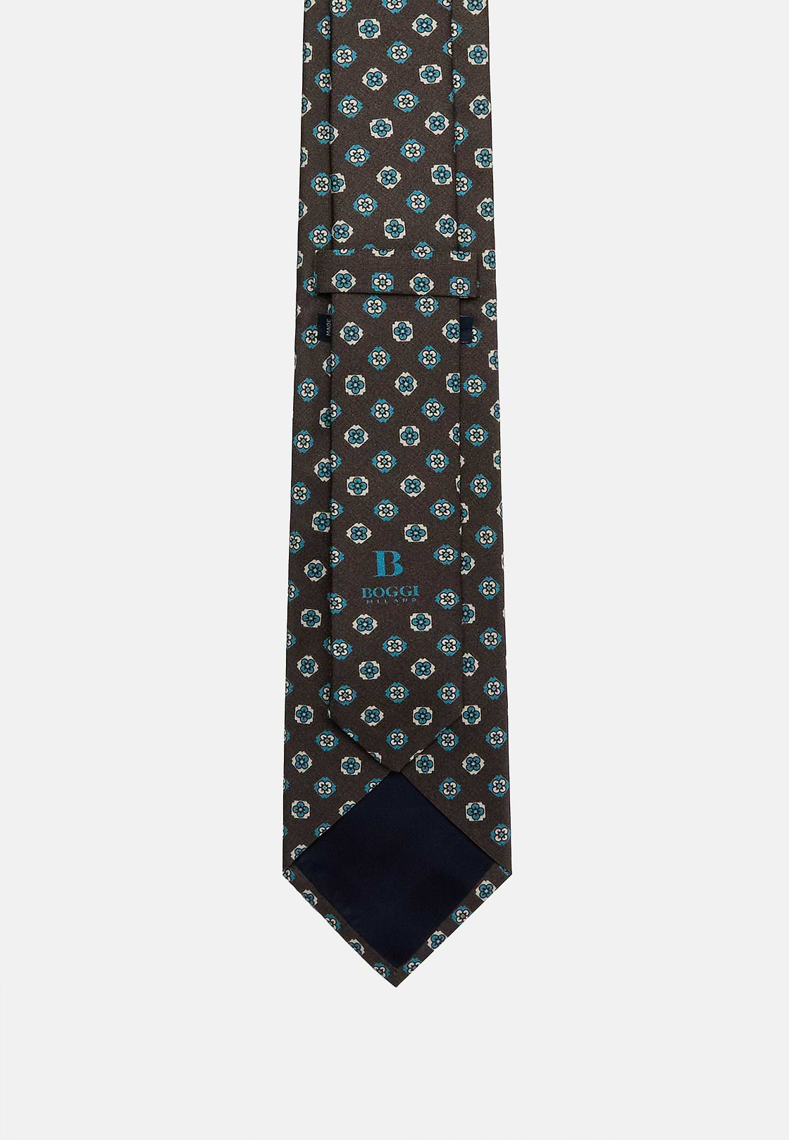 Floral Silk Tie, Brown, hi-res