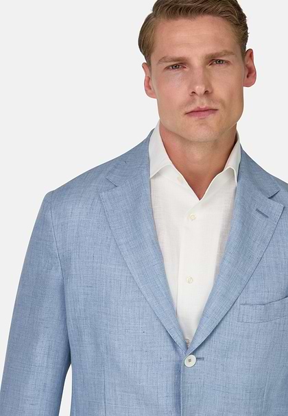 Mélange Pure Linen Jacket, Light Blue, hi-res