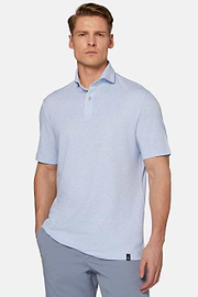 Cotton/Linen Piqué Polo Shirt, Light Blue, hi-res