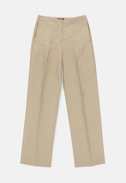 Linen Blend Trousers, Beige, hi-res