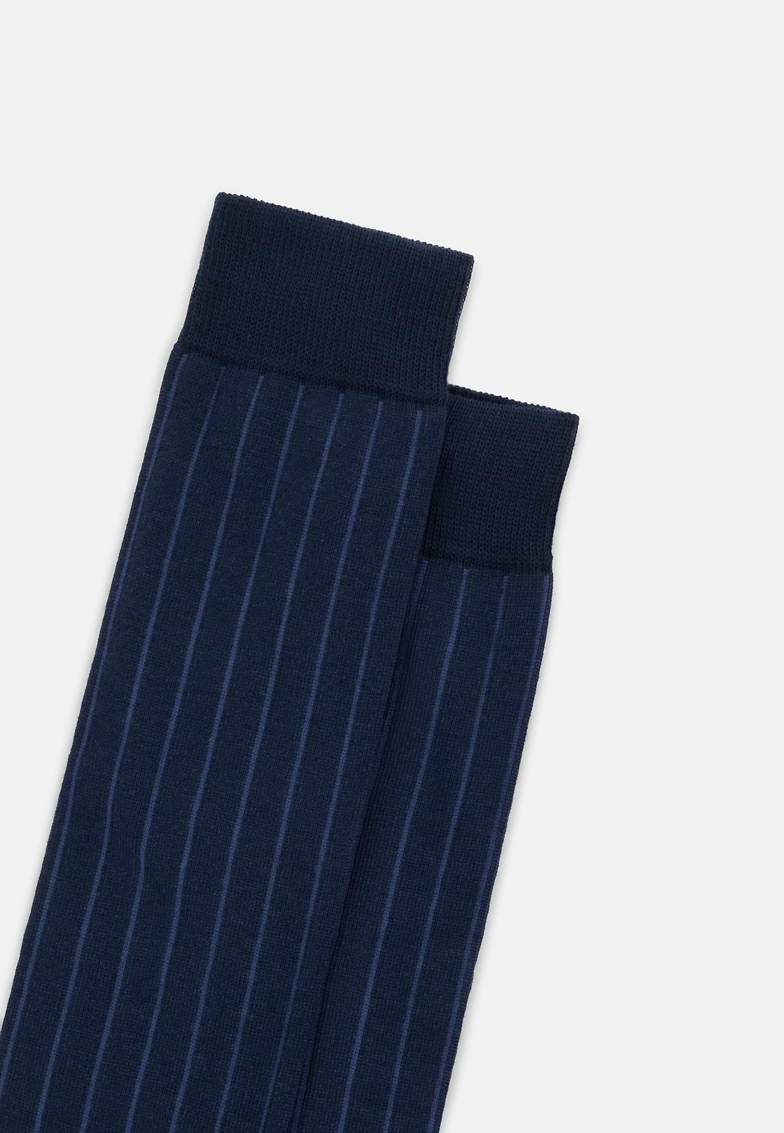 Long Socks Pinstripe Cotton Blend, Navy blue, hi-res, 3