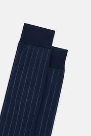 Long Socks Pinstripe Cotton Blend, Navy blue, thumb, 3