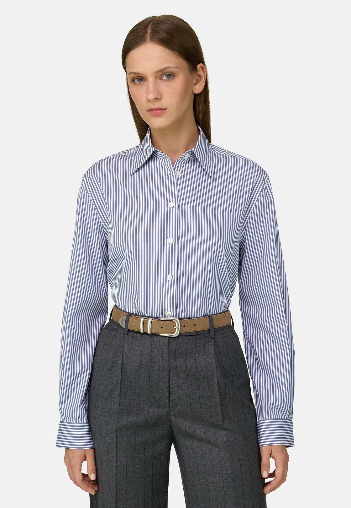 Striped Shirt Open Collar, Navy blue, hi-res, 1