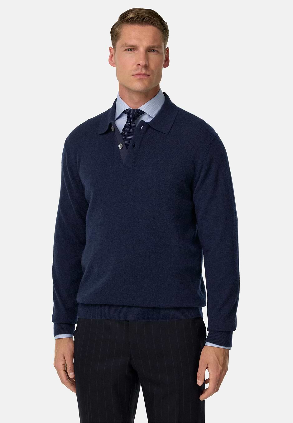 Polo De Punto De Cachemir, Azul  Marino, hi-res