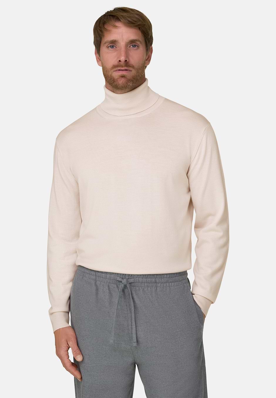 Turtleneck Jumper in Extrafine Merino Wool, OFFWHITE, hi-res