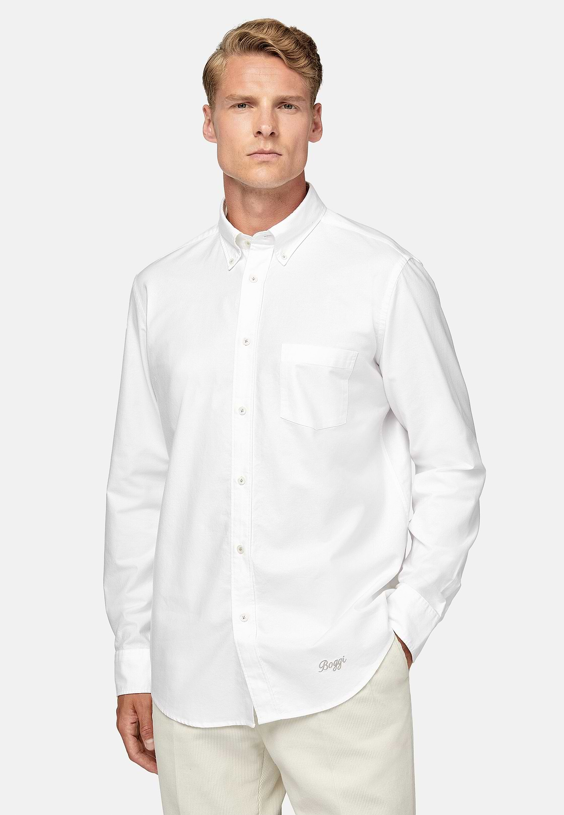 Regular Fit Organic Oxford Cotton Shirt, White, hi-res