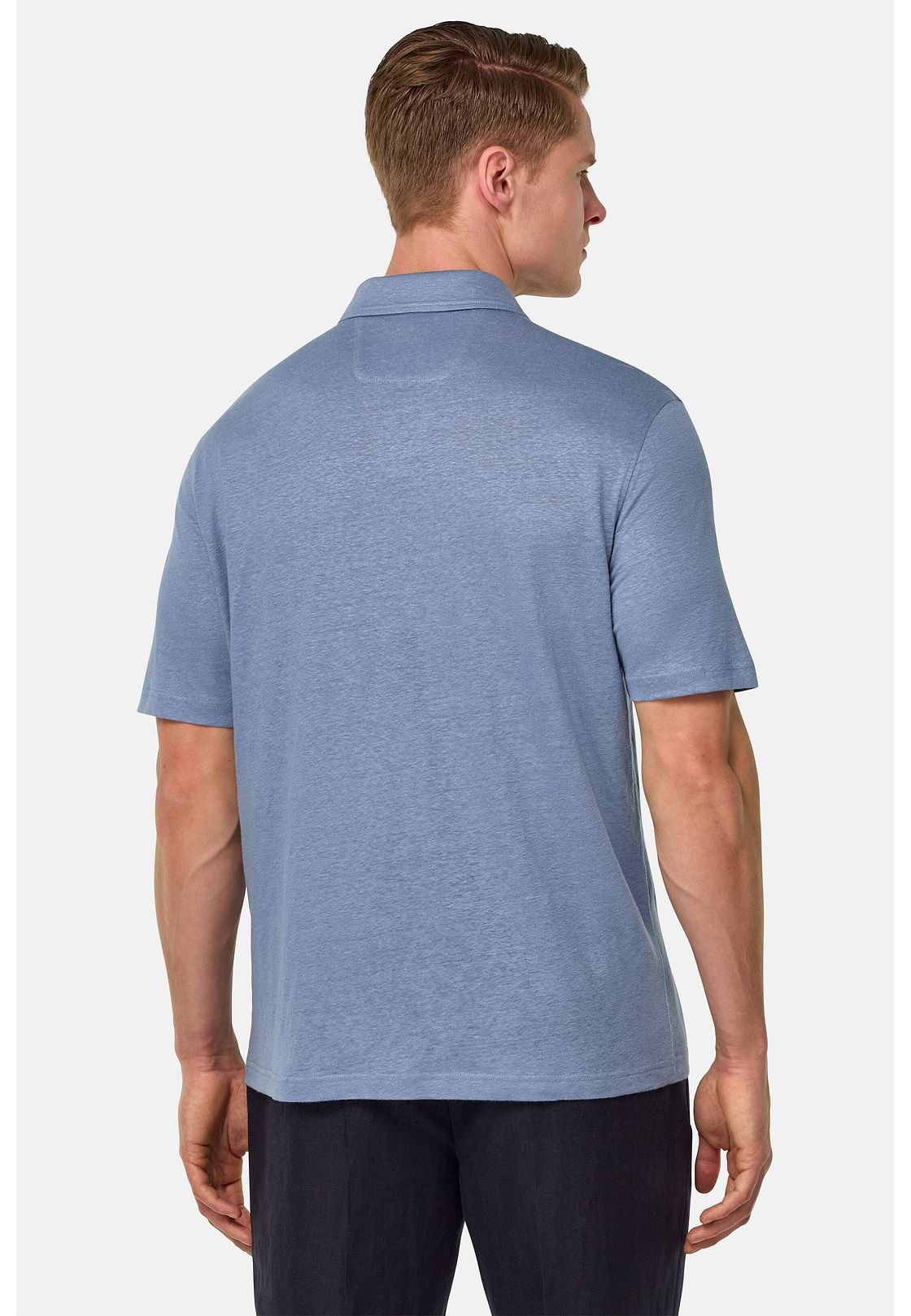 Stretch Linen Jersey Polo Shirt, Indigo, hi-res
