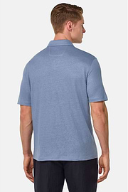 Stretch Linen Jersey Polo Shirt, Indigo, hi-res