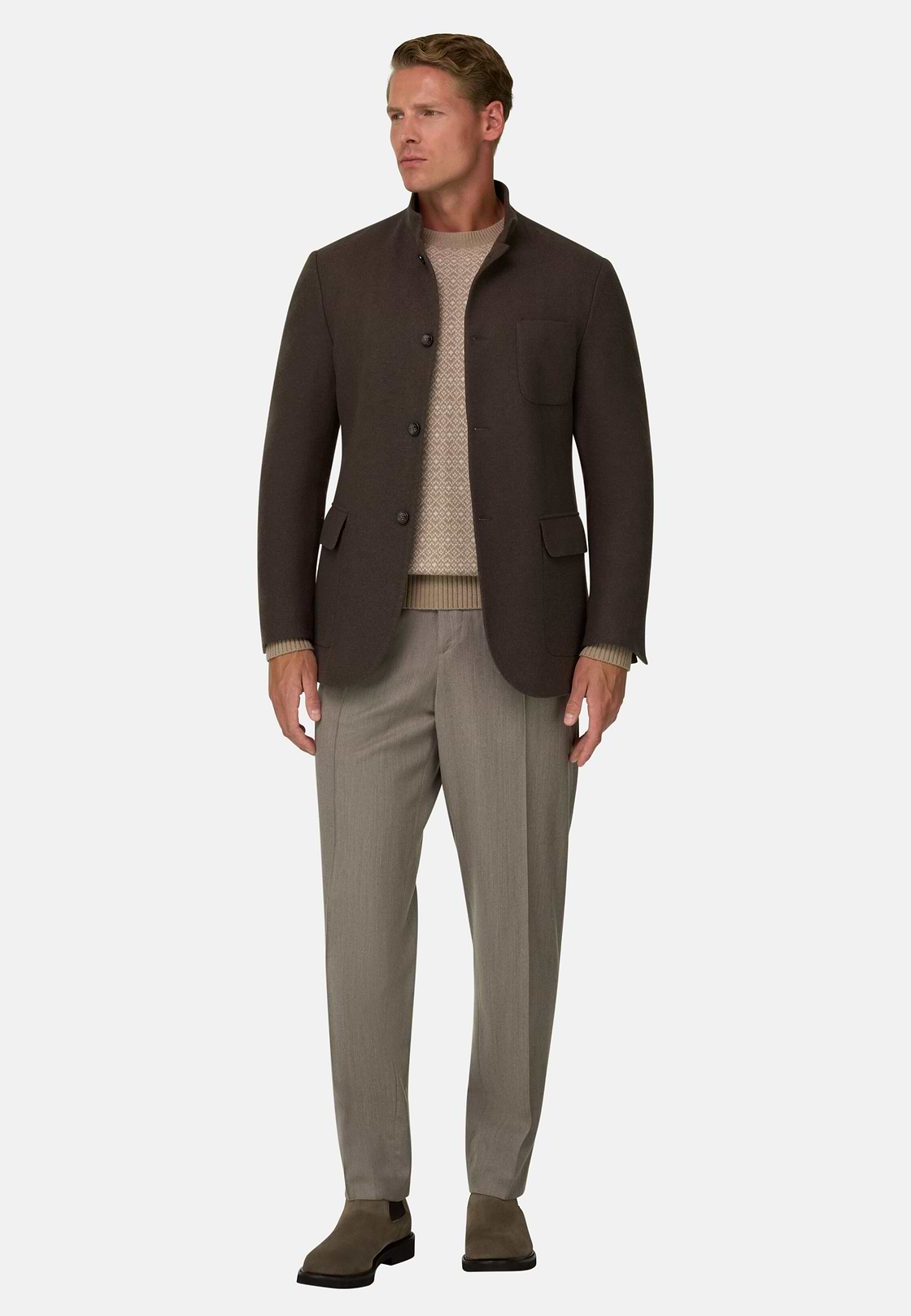 Blazer Guru Collar Padded Wool Cashmere, Brown, hi-res, 2