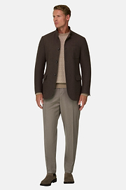 Blazer Guru Collar Padded Wool Cashmere, Brown, thumb, 2