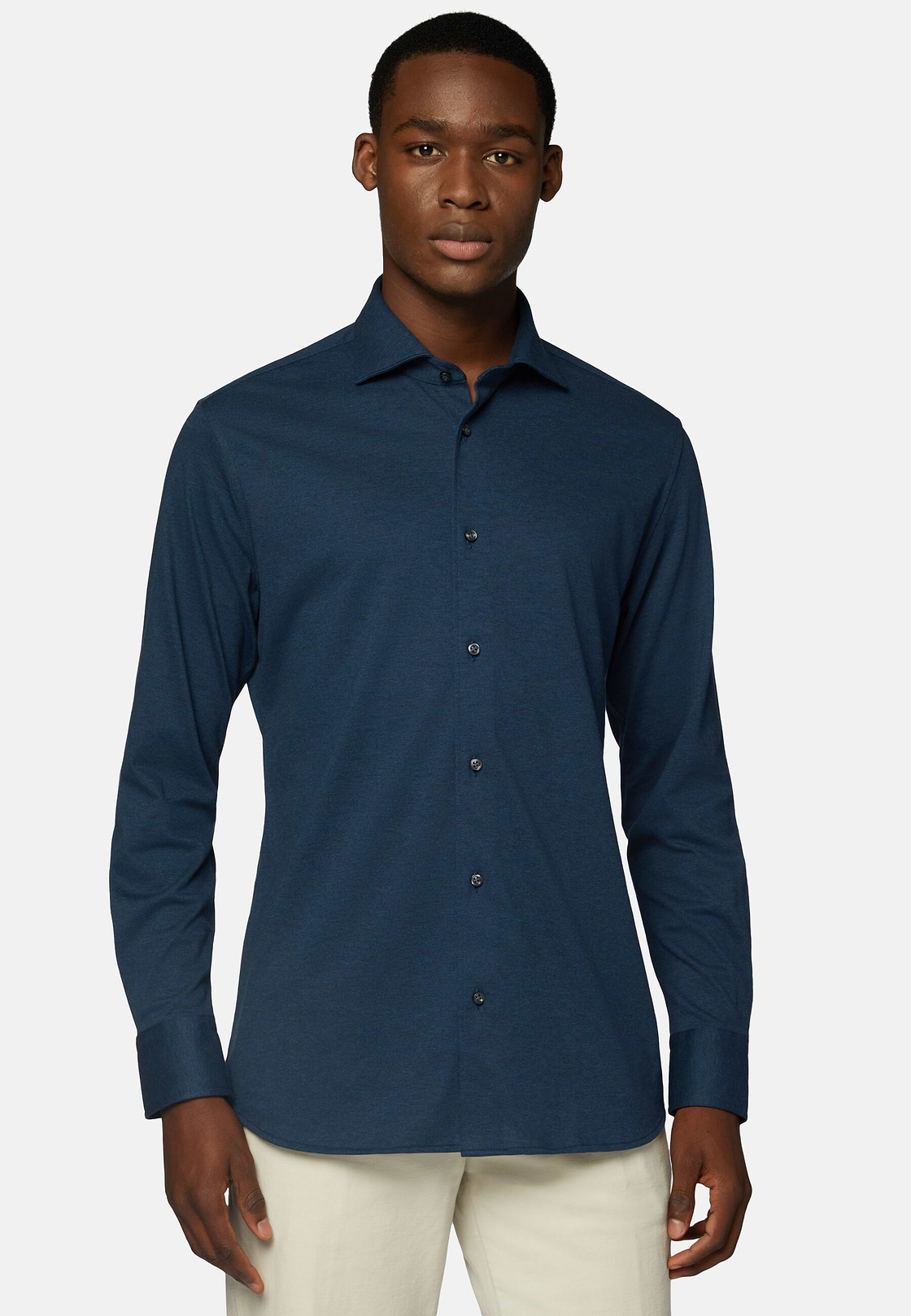 Camisa Estilo Polo De Piqué Corte Regular, Índigo, hi-res