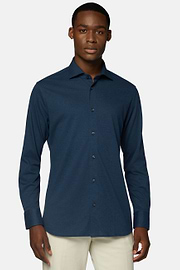 Camisa Estilo Polo De Piqué Corte Regular, Índigo, hi-res