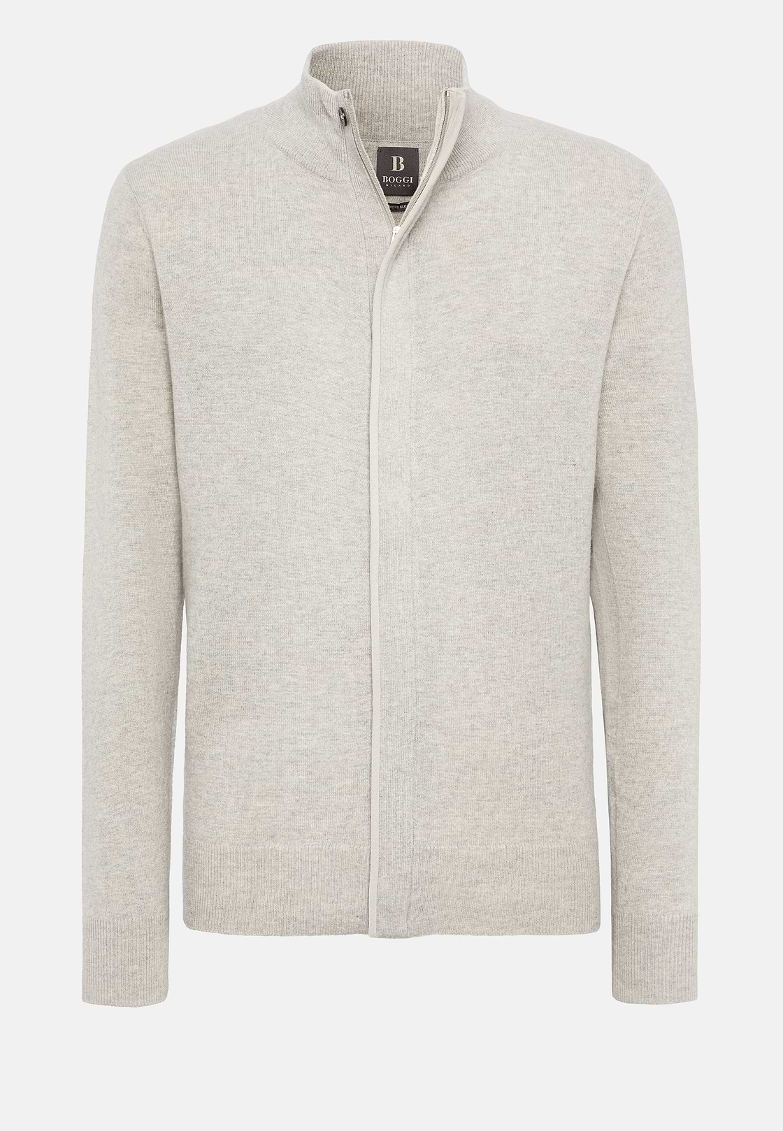 Pull Full Zip Sable En Laine Cachemire, Sable, hi-res