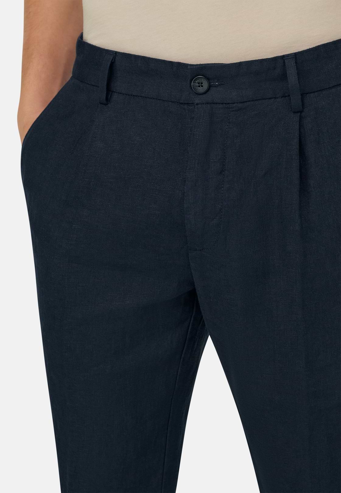 Solid Linen Pince Pants, Navy blue, hi-res, 4