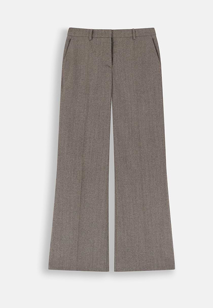 Spodnie Wełniane Wide Leg, Taupe, hi-res
