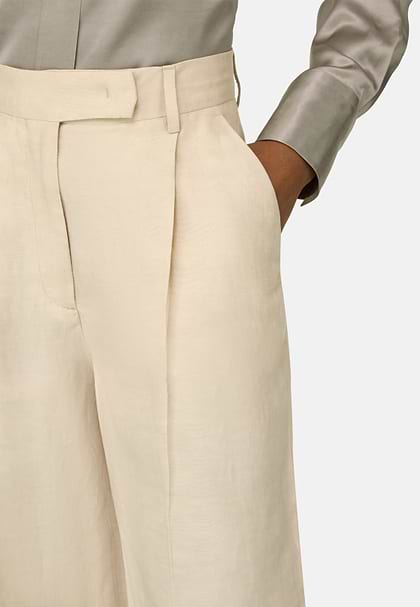 Linen blend trousers, Cream, hi-res