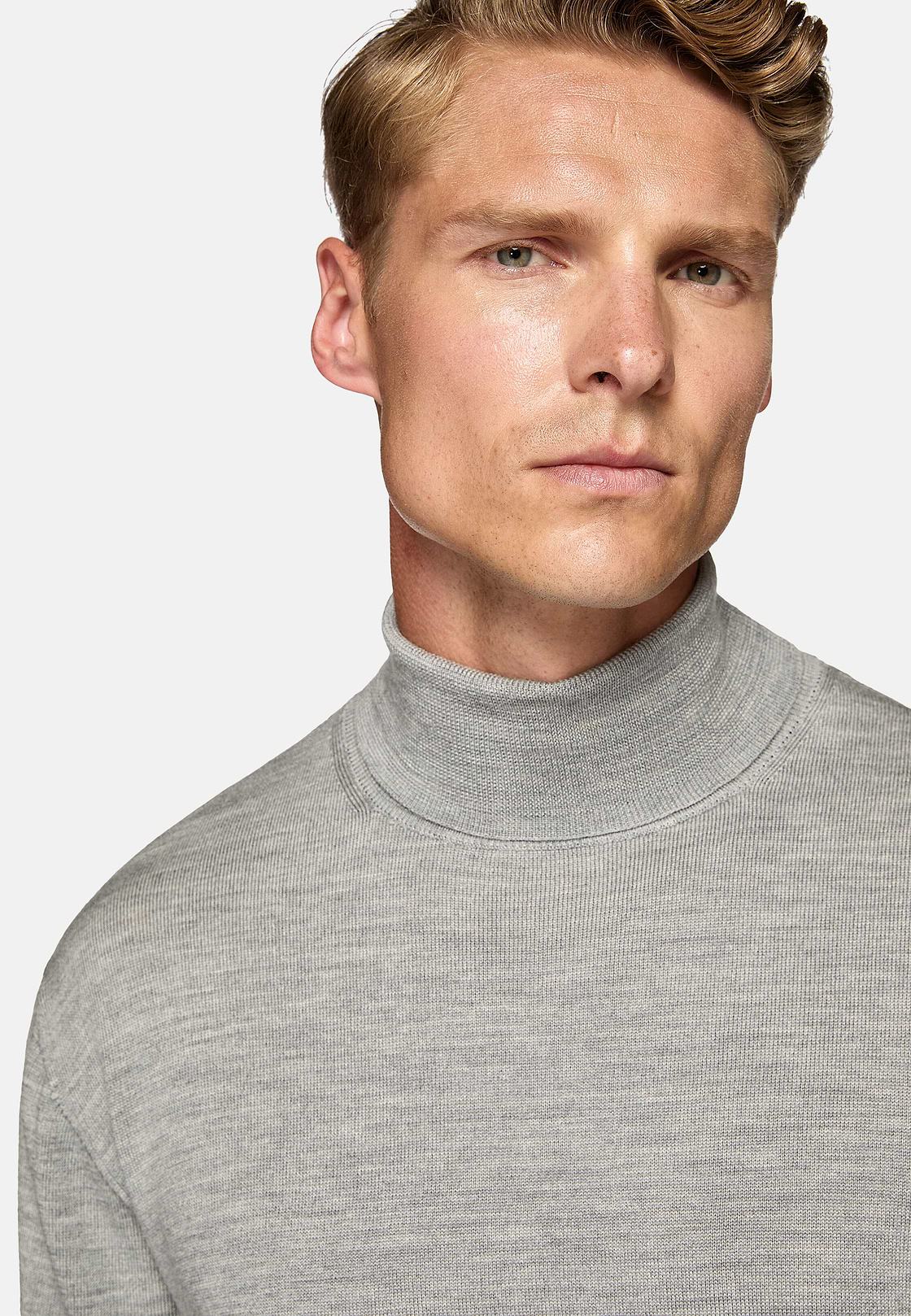 Grey Merino Wool Polo Neck Jumper, Grey, hi-res