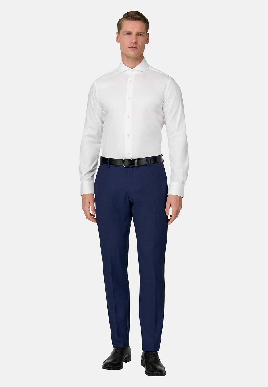 Camicia In Cotone Nylon Elasticizzato Slim, Bianco, hi-res