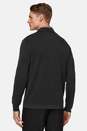 Houtskoolkleurig technisch poloshirt van merinowol, Charcoal, hi-res