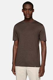 Tencel Wolmix T-shirt, Brown, hi-res