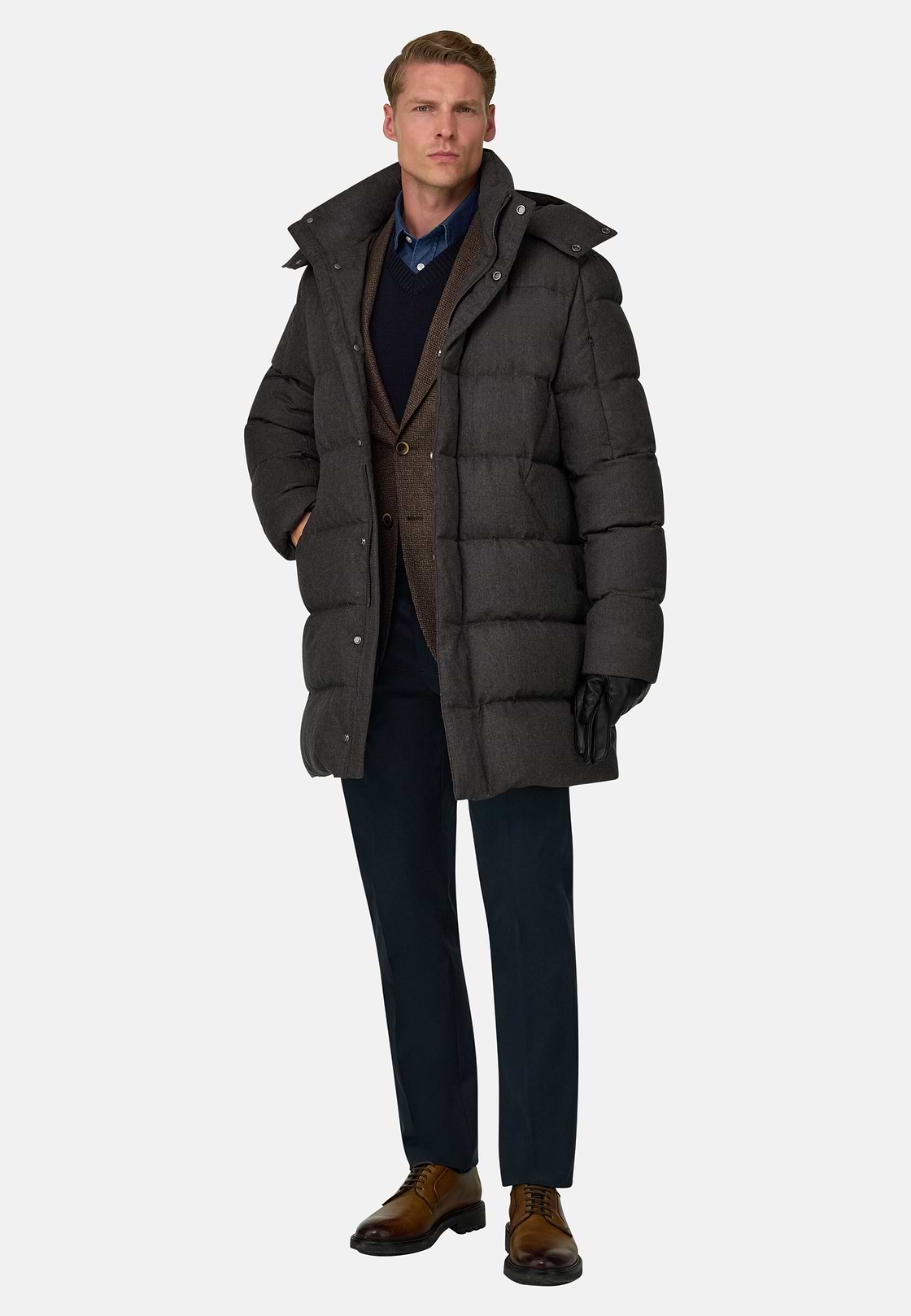 Parka in Goose Down Mélange Flannel, Taupe, hi-res, 2