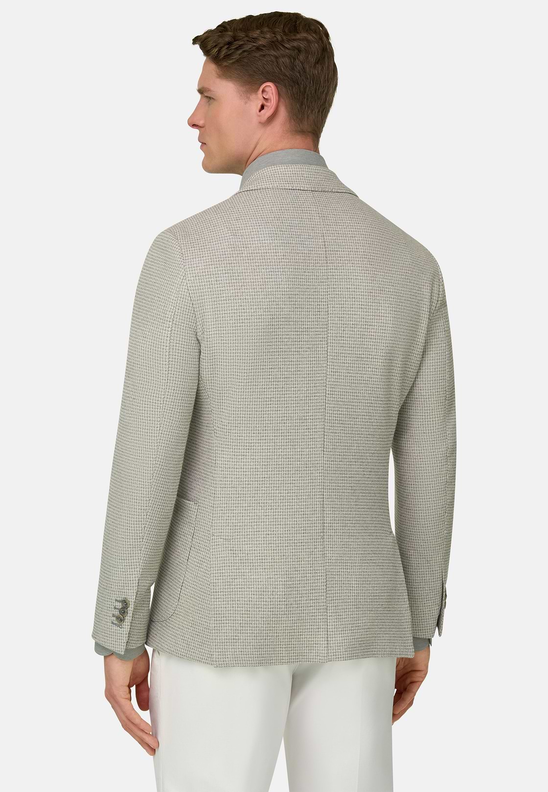 Giacca Micro Struttura In Misto Cotone E Lino B Jersey, Verde Chiaro, hi-res, 3