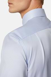 Camicia A Righe Azzurre In Cotone Dobby Regular, Azzurro, hi-res