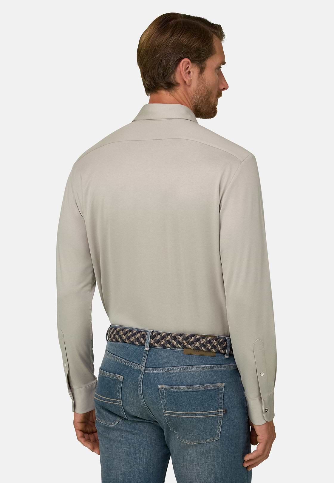 Polo Camicia in Cotone e Seta Regular Fit, Beige, hi-res, 6
