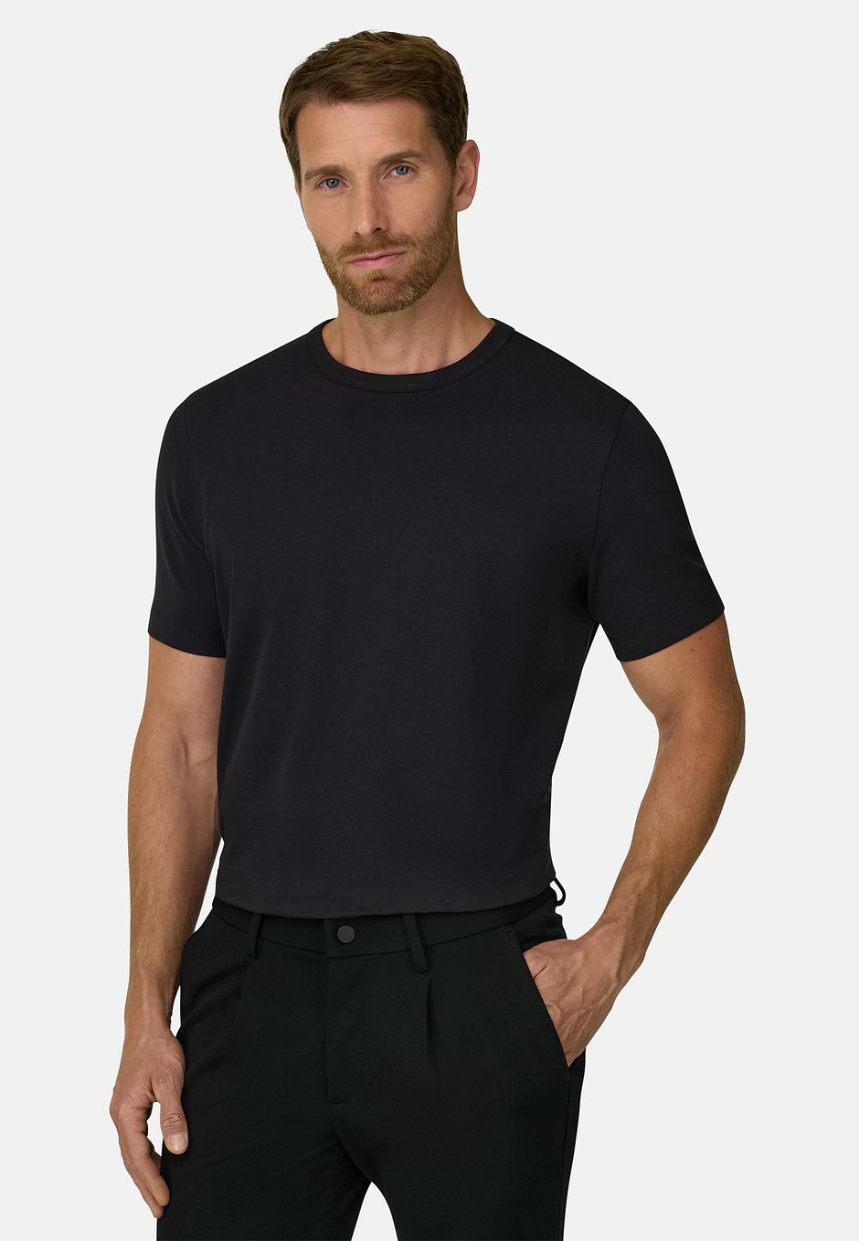 T-Shirt in Diagonaal Gemengd Katoen B Tech, Black, hi-res