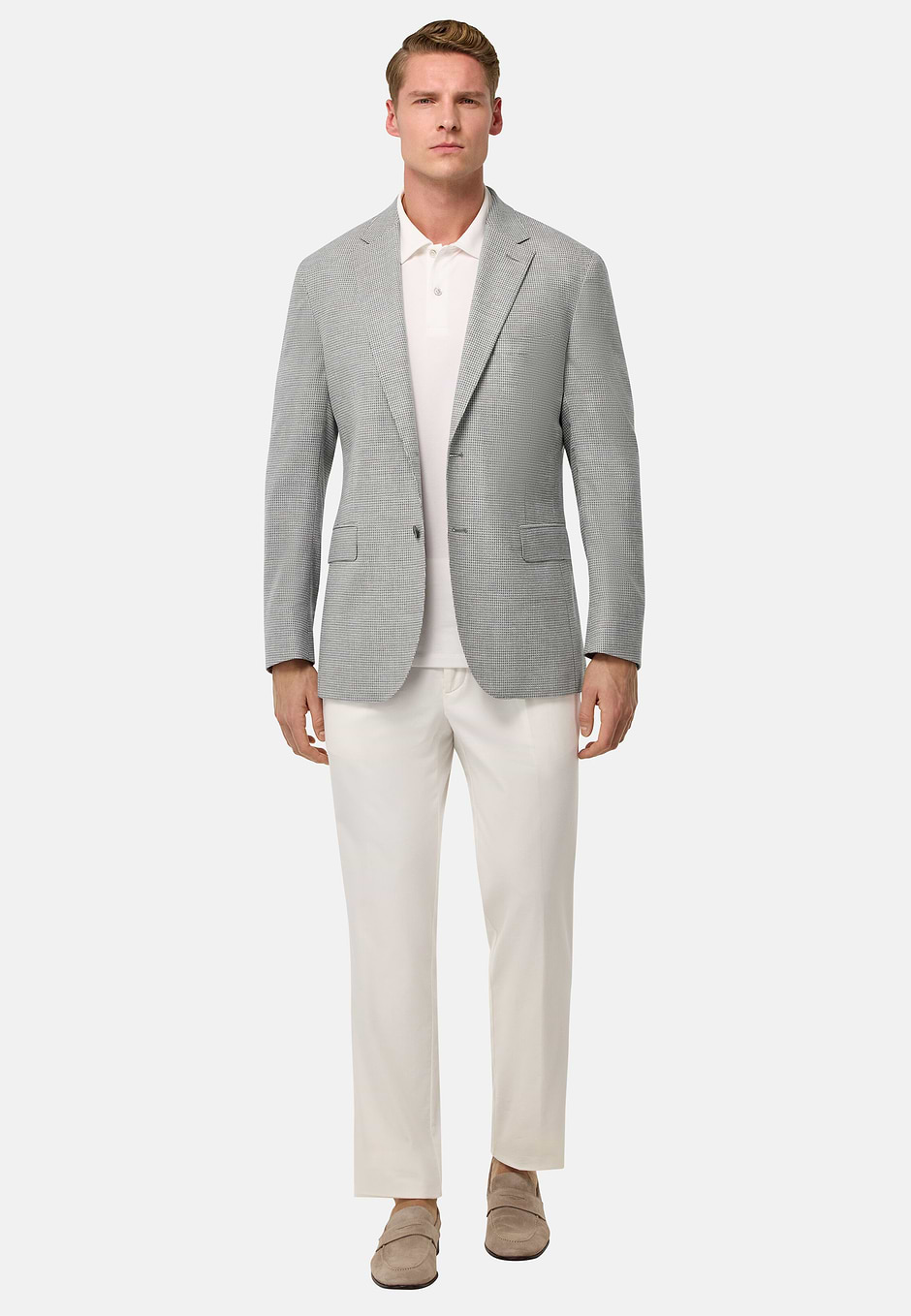 Light Grey Jacket in Stretch Linen and Wool, Light grey, hi-res