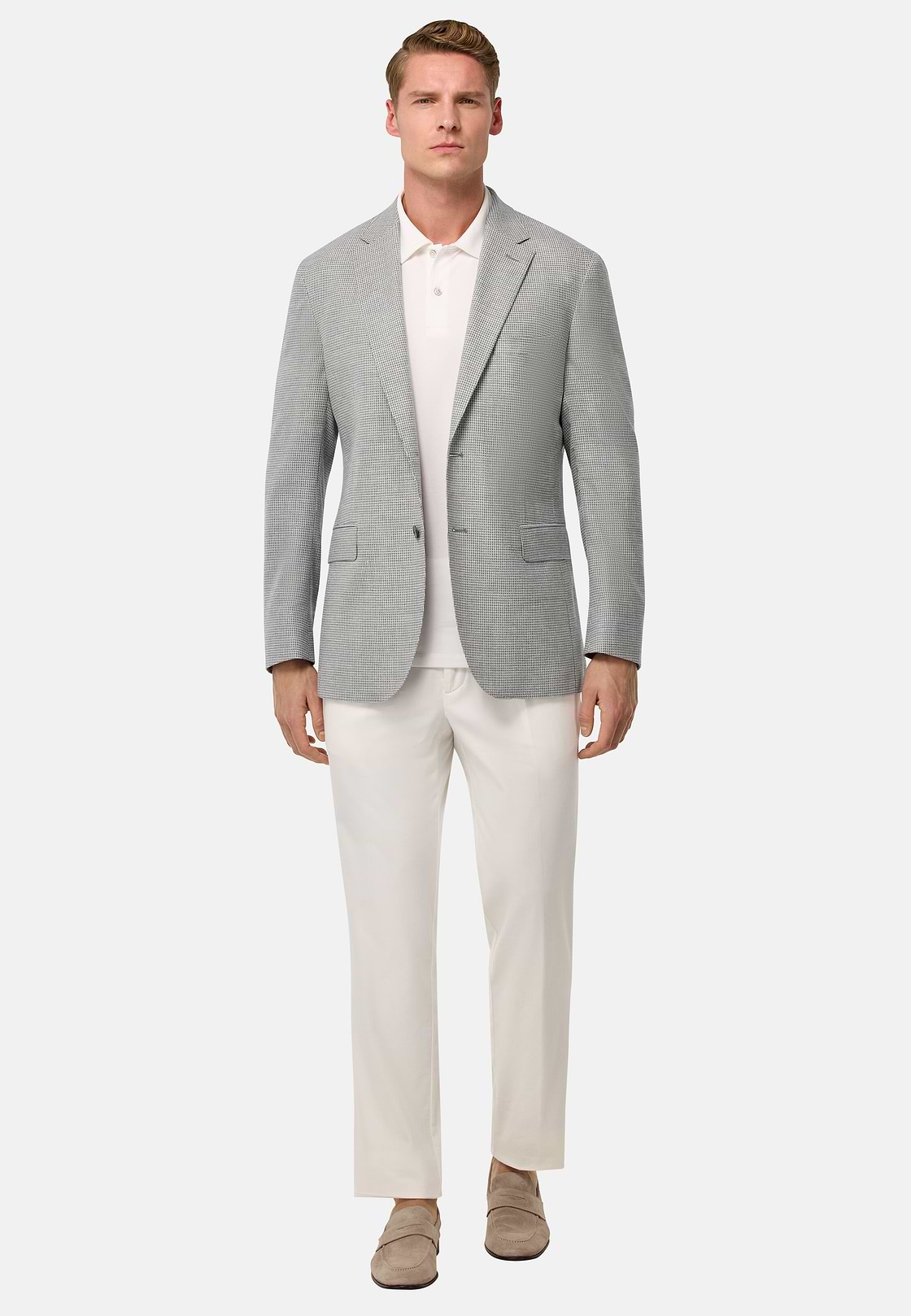 Veste Gris Clair En Lin Et Laine Stretch, Light grey, hi-res