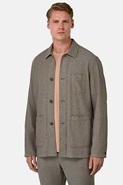 Giacca Camicia Sabbia Diagonale In Lino E Cotone, Taupe, hi-res