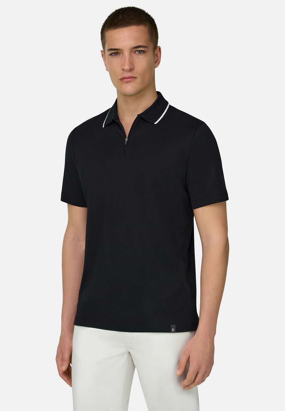 Polo Demi-zip En Maille Interlock, Noir, hi-res