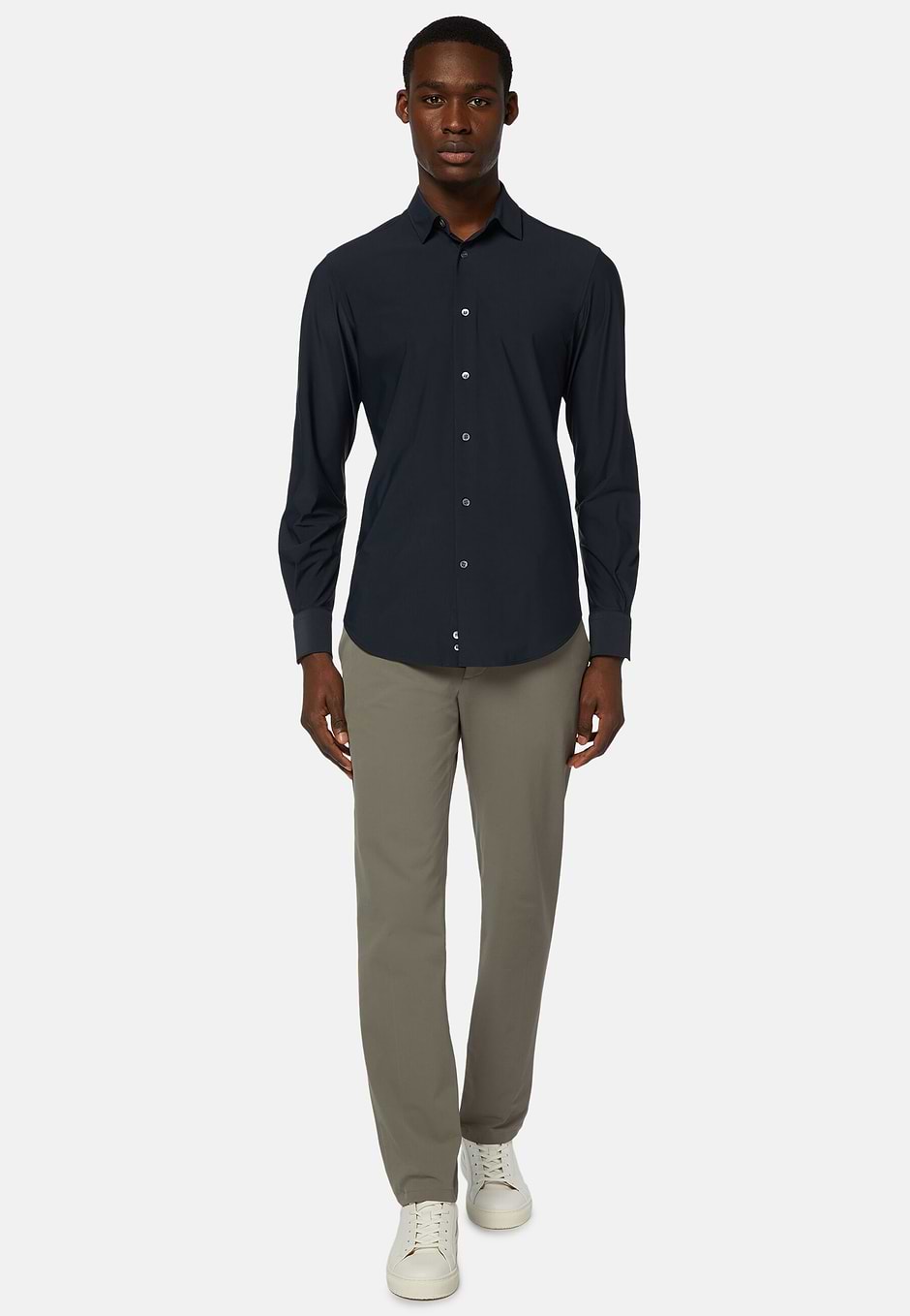 Schwarzes Slim Fit Hemd Aus Stretch Nylon, Navy blau, hi-res