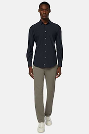 Camicia In Nylon Elasticizzato Slim Fit, Navy, thumb, 2