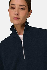 Quarter-Zip Jumper in Wool and Cashmere, Navy blue, thumb, 3