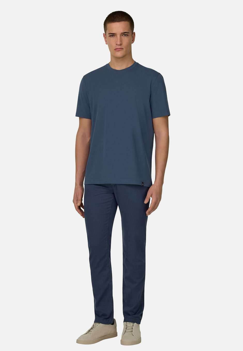 T-Shirt In Stretch Pima Cotton, Blue, hi-res