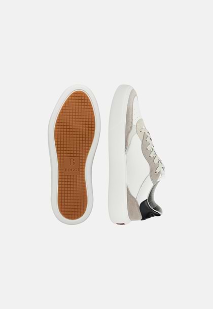 Leather Trainers with Macro Logo, Taupe, hi-res