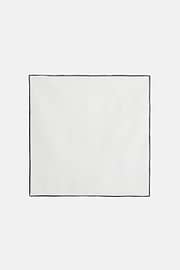Linen Pocket Square With Contrasting Piping, White - Blue, hi-res