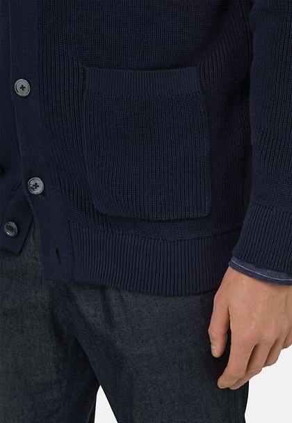 Kardigan z dzianiny wykonanej w 100% z bawełny organicznej, Navy blue, hi-res
