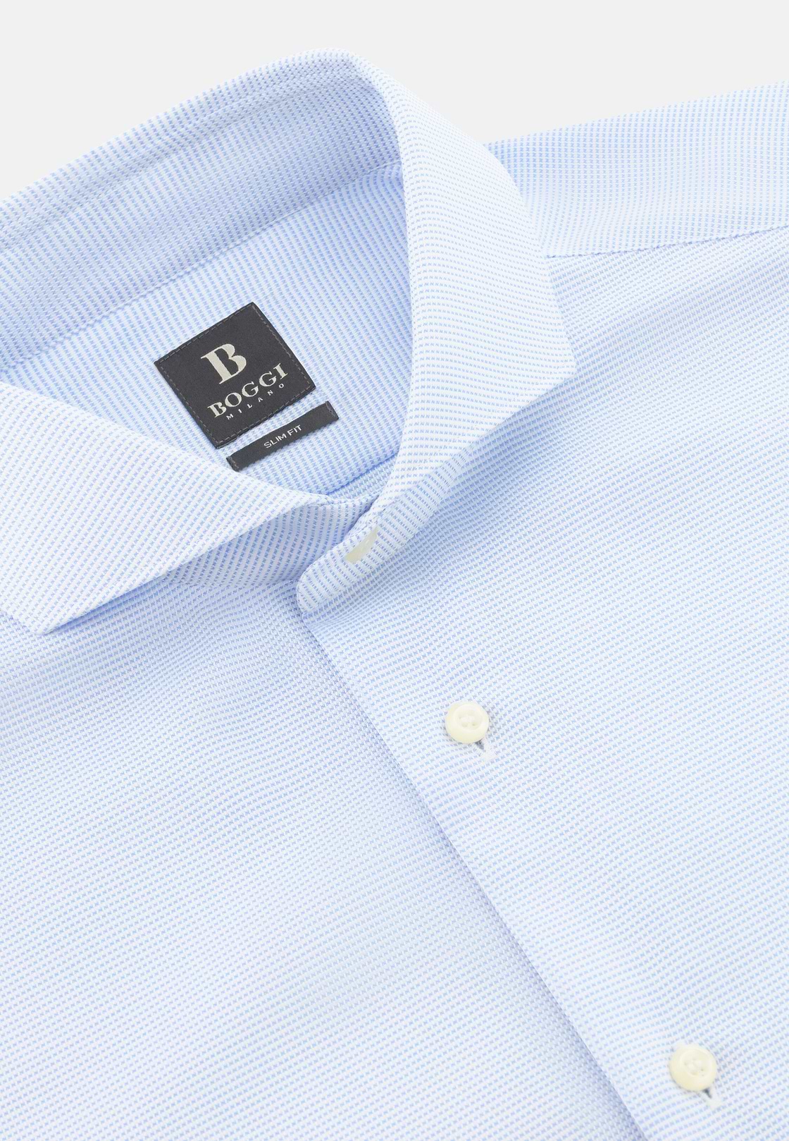 Camicia In Cotone Slim Fit, Azzurro, hi-res, 5