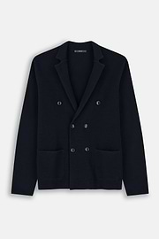 Double-Breasted Blazer in Extrafine Merino Wool, Navy blue, thumb, 5