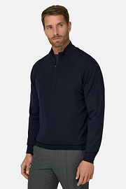 Half-Zip-Pullover aus extrafeiner Merinowolle, Navy blau, thumb, 1