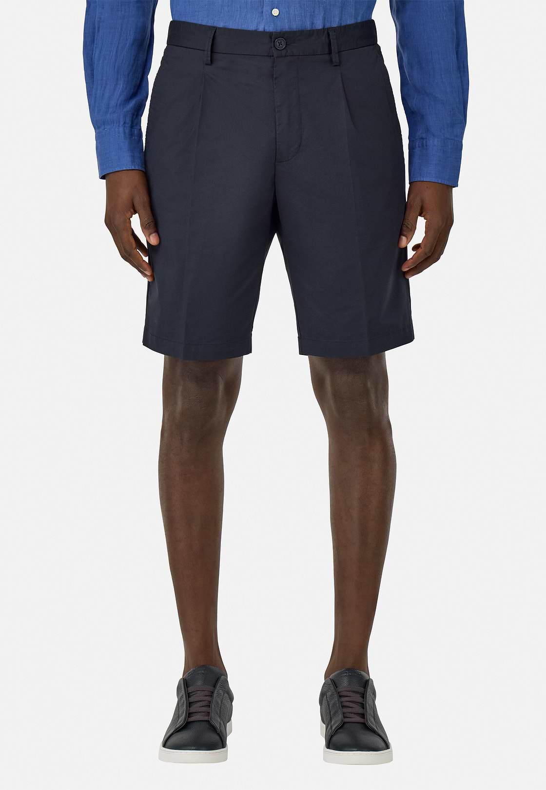 Stretch Cotton Bermuda Shorts, Navy blue, hi-res